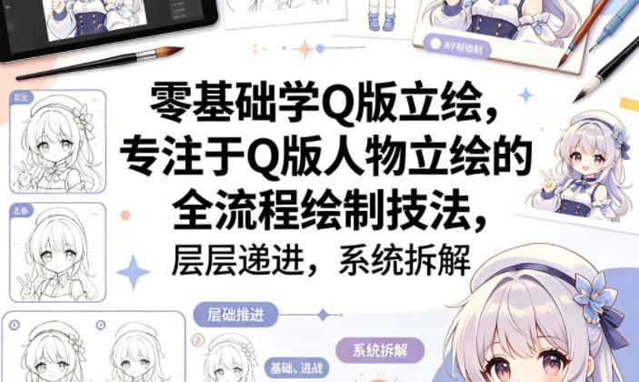 零基础学Q版立绘，专注于Q版人物立绘的全流程绘制技法，层层递进，系统拆解-领星网创资源站
