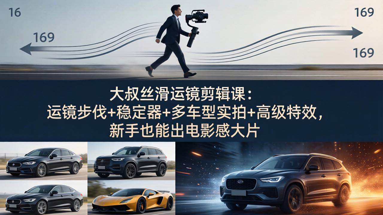 大叔丝滑运镜剪辑课：运镜步伐+稳定器+多车型实拍+高级特效，新手也能出电影感大片-领星网创资源站