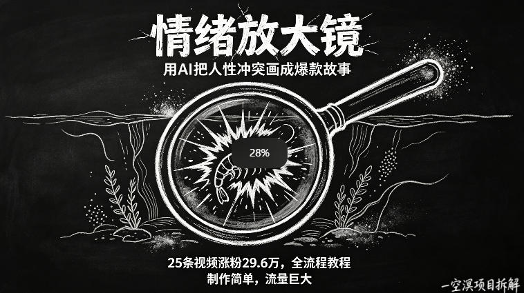 AI制作“情绪放大镜“视频，25条视频涨粉29.6W粉，流量巨大，制作简单，全流程教程-领星网创资源站
