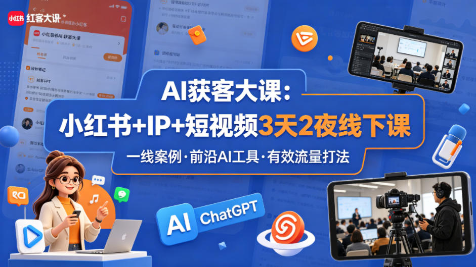 AI获客大课小红书+IP+短视频3天2夜线下课，用最真实的一线案例，最前沿的AI工具，最有效的流量打法-领星网创资源站