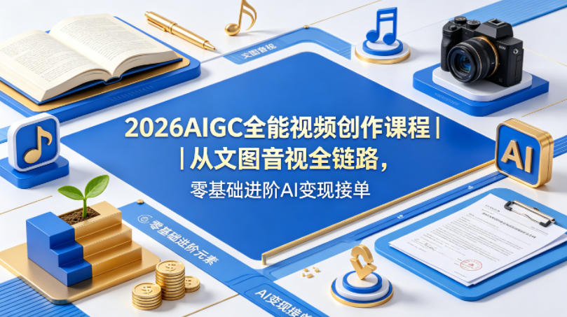 2026AIGC全能视频创作课程｜从文图音视全链路，零基础进阶AI变现接单-领星网创资源站