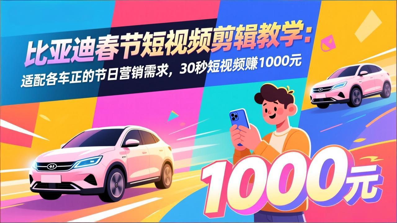 比亚迪春节短视频剪辑教学：适配各车企的节日营销需求，30秒短视频赚1000元-领星网创资源站