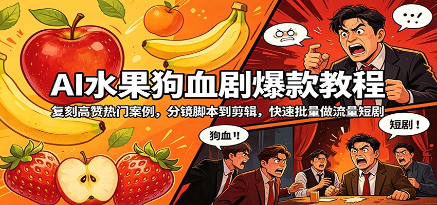 AI水果狗血剧爆款教程：复刻高赞热门案例，分镜脚本到剪辑，快速批量做流量短剧-领星网创资源站