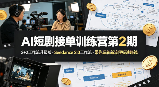 AI短剧接单训练营第2期，3+2工作流升级版，Seedance 2.0工作流，带你玩转新流程极速賺钱-领星网创资源站
