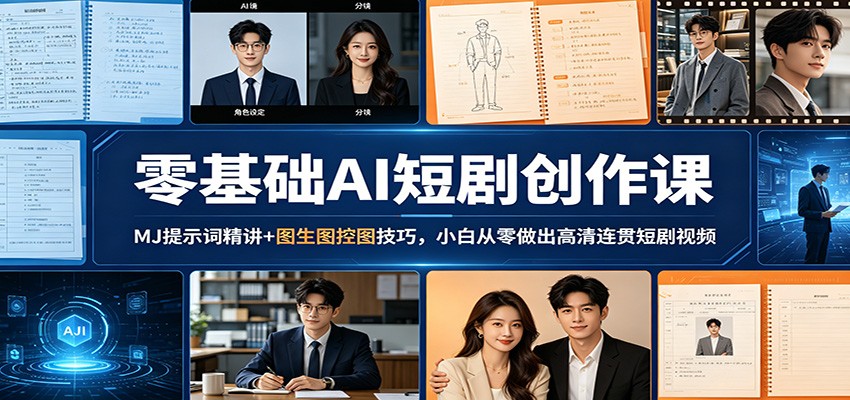 零基础AI短剧创作课：MJ提示词精讲+图生图控图技巧，小白从零做出高清连贯短剧视频-领星网创资源站