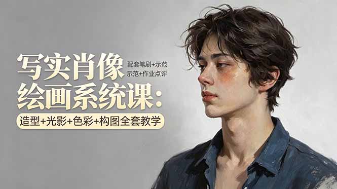 写实肖像绘画系统课：造型+光影+色彩+构图全套教学，配套笔刷+示范+作业点评-领星网创资源站