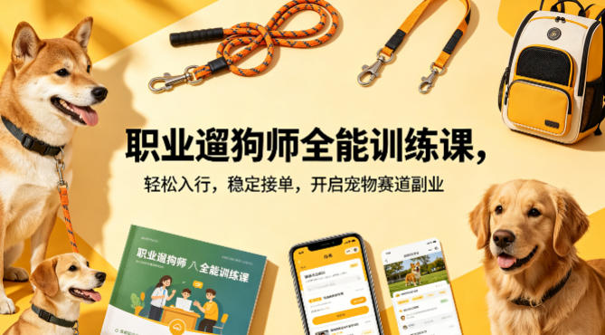 职业遛狗师全能训练课，轻松入行，稳定接单，开启宠物赛道副业-领星网创资源站