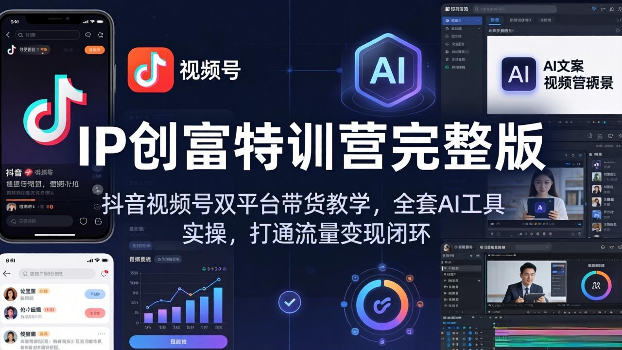 IP创富特训营完整版：抖音视频号双平台带货教学，全套AI工具实操，打通流量变现闭环-领星网创资源站