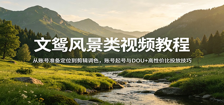 文鸳风景类视频教程：从账号准备定位到剪辑调色，账号起号与DOU+高性价比投放技巧-领星网创资源站