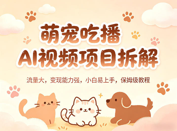 萌宠吃播AI视频项目拆解，流量大，变现能力强，小白易上手，保姆级教程-领星网创资源站