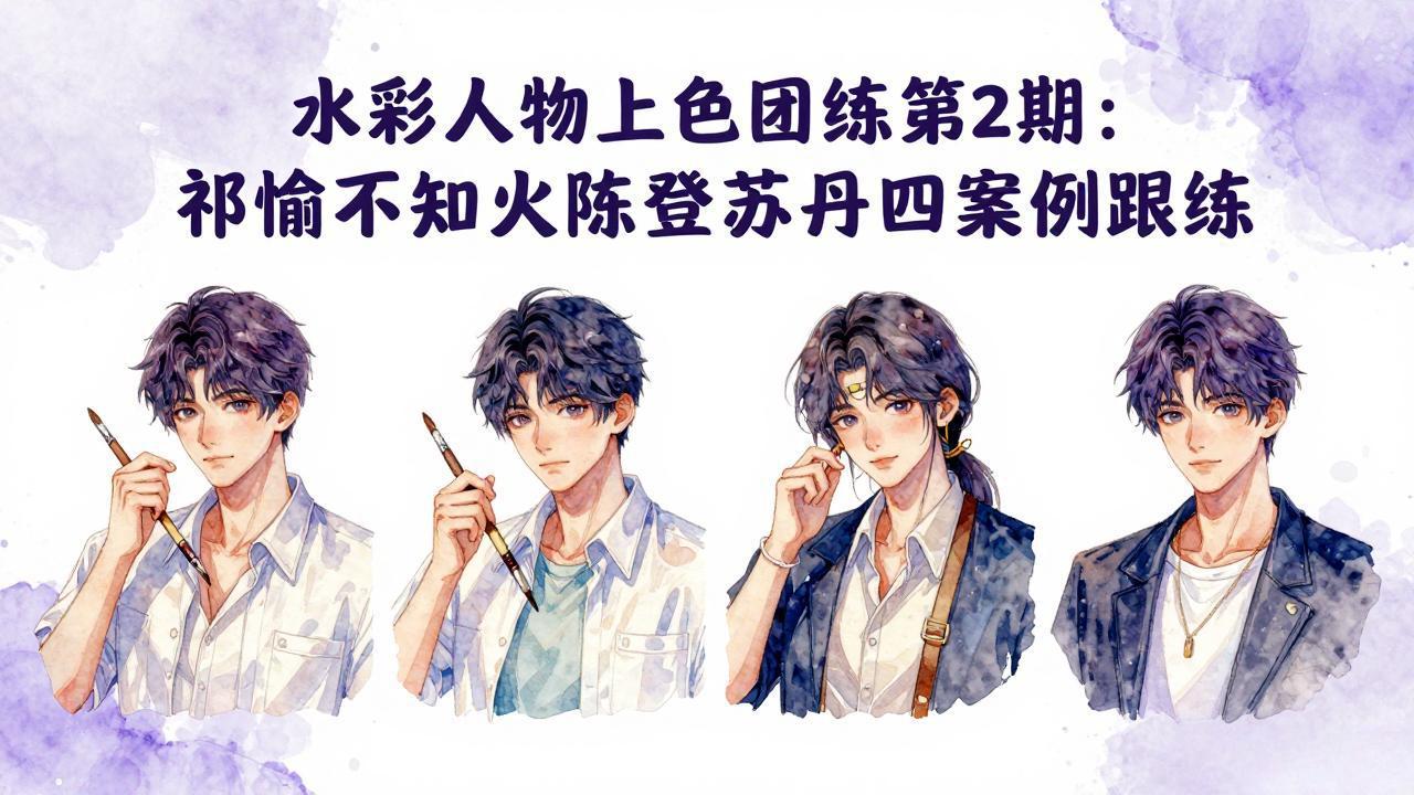 水彩人物上色团练第2期：祁煜不知火陈登苏丹四案例跟练，手把手提升绘画能力-领星网创资源站
