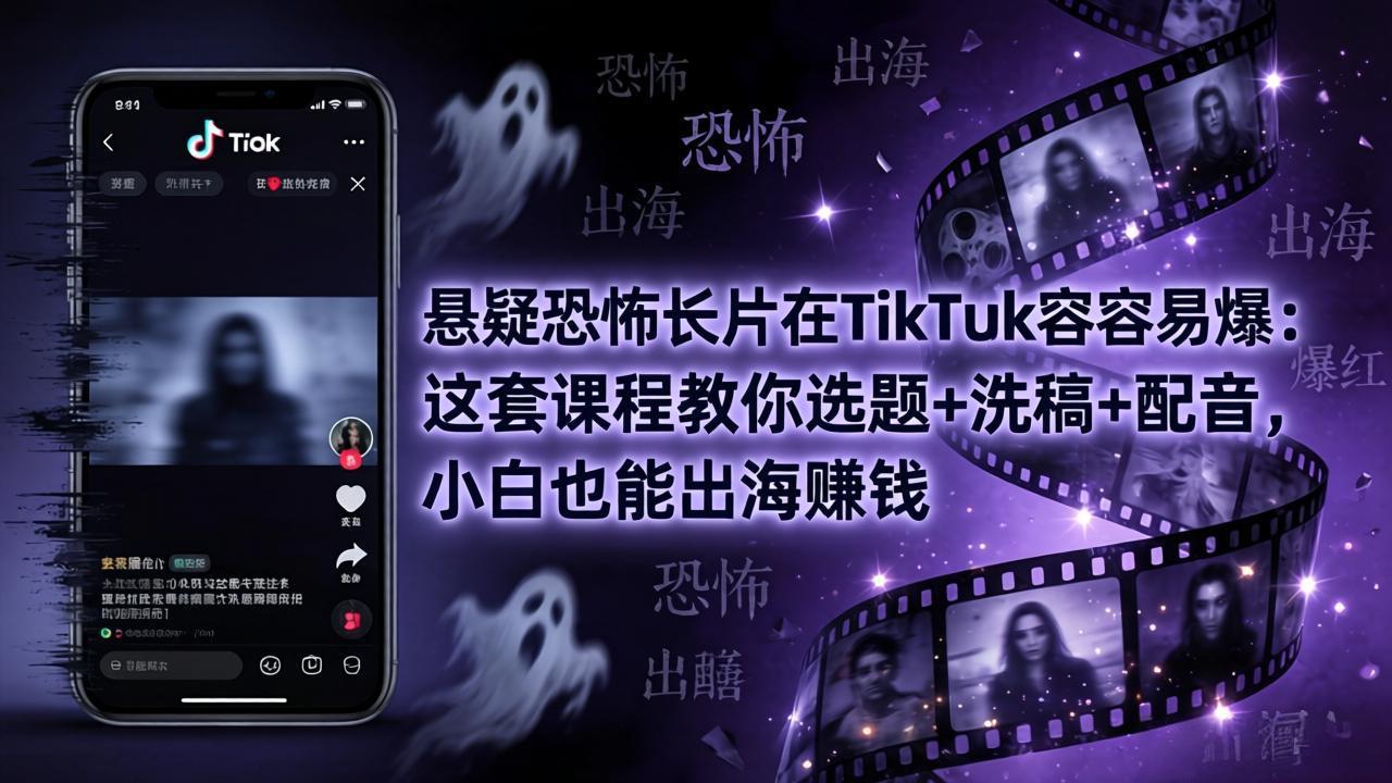 悬疑恐怖长片在TikTok最容易爆：这套课程教你选题+洗稿+配音，小白也能出海赚钱-领星网创资源站