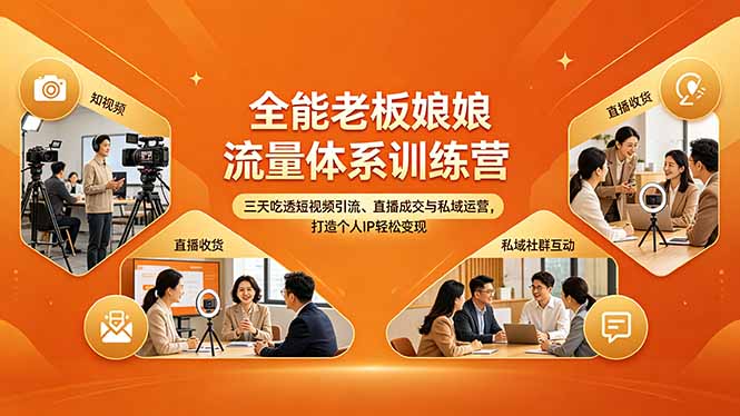 全能老板娘流量体系训练营，三天吃透短视频引流、直播成交与私域运营，打造个人IP轻松变现-领星网创资源站