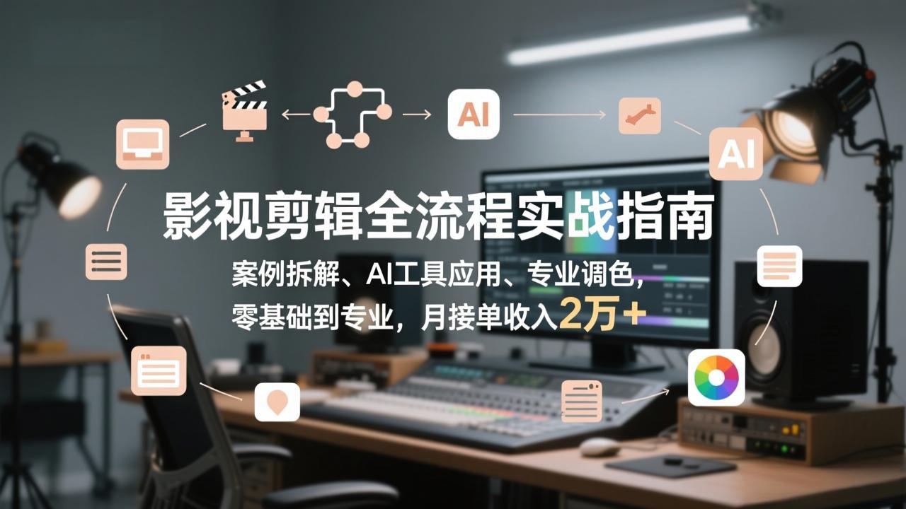 影视剪辑全流程实战指南，案例拆解、AI工具应用、专业调色，零基础到专业，月接单收入2万+-领星网创资源站
