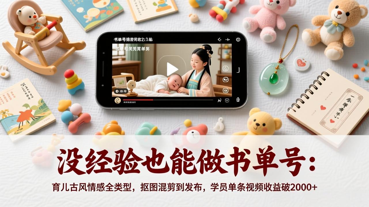没经验也能做书单号：育儿古风情感全类型，抠图混剪到发布，学员单条视频收益破2000+-领星网创资源站