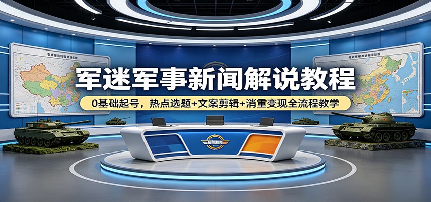 军迷军事新闻解说教程：0基础起号，热点选题+文案剪辑+消重变现全流程教学-领星网创资源站