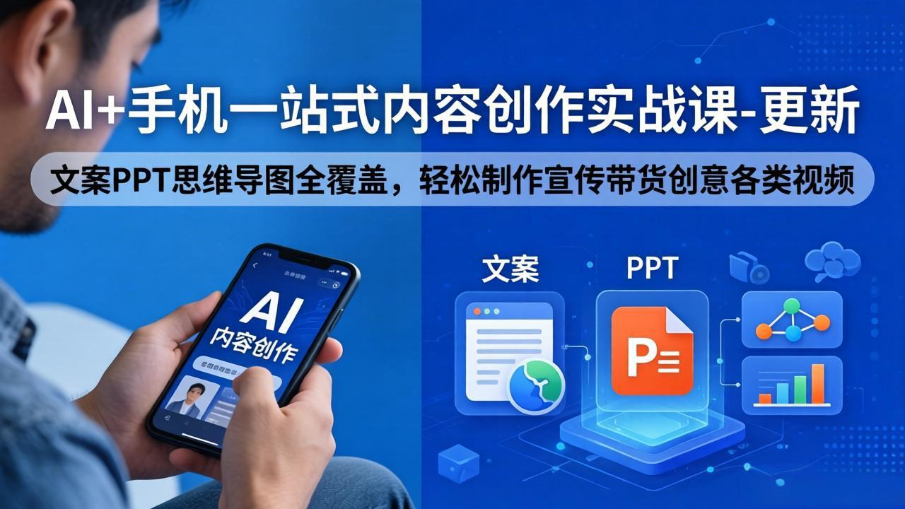 AI+手机一站式内容创作实战课-更新，文案PPT思维导图全覆盖，轻松制作宣传带货创意各类视频-领星网创资源站