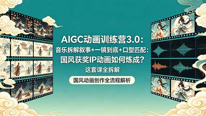 AIGC动画训练营3.0：音乐拆解叙事+一镜到底+口型匹配：国风获奖IP动画如何炼成？这套课全拆解-领星网创资源站