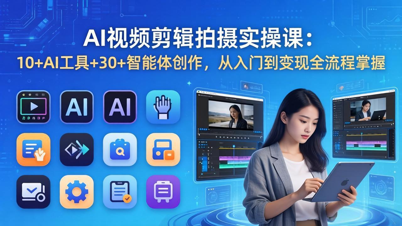 AI 视频剪辑拍摄实操课：10+AI工具+30+智能体创作，从入门到变现全流程掌握-领星网创资源站